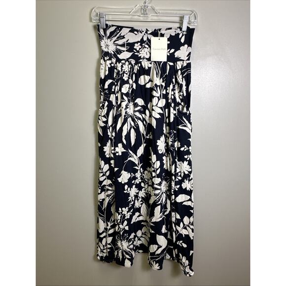 Garnet Hill Favorite Maxi Skirt S Blue Floral Print Jersey Knit Pull On Pockets - Picture 1 of 9